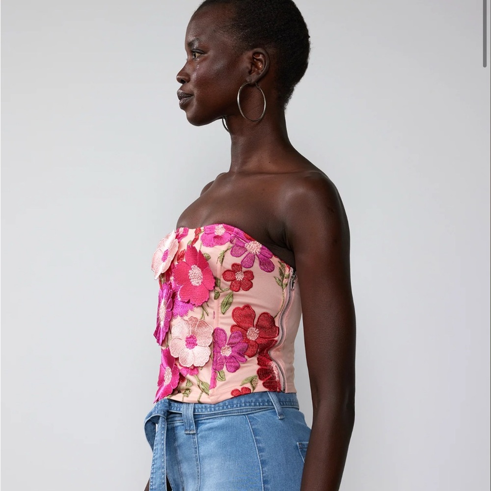 New York & Company Pink Floral Strapless Crop Top - Picture 2 of 6
